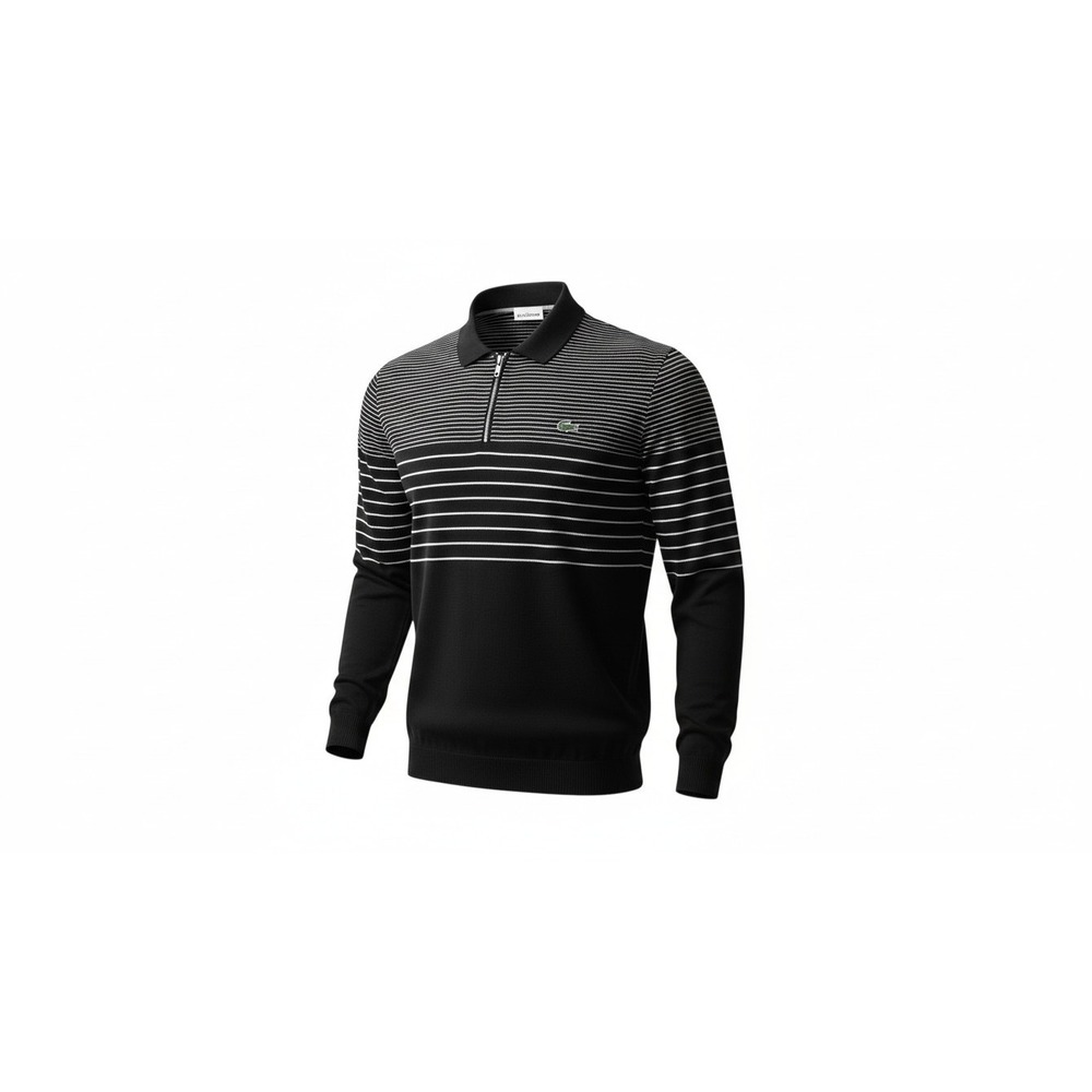 Lacoste Quarter Zip Sweater Mens 6 XL Black Striped Cotton Cashmere Polo